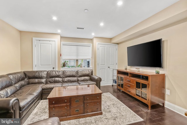 1522 Race St Unit 1, Philadelphia, PA 19102 - living room with recessed lighting, dark wood-style flooring, and baseboards