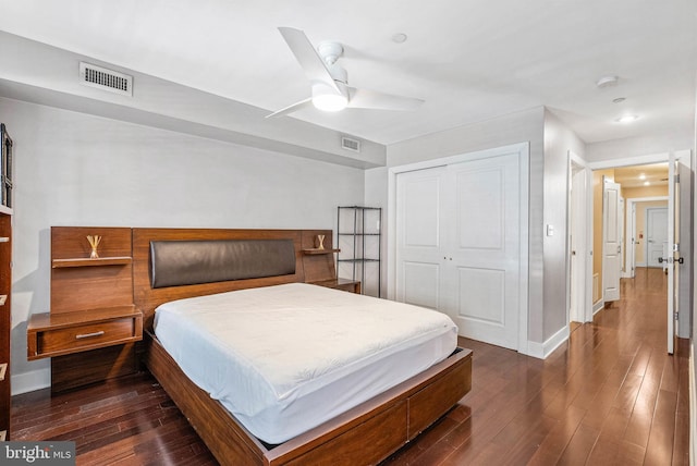 1522 Race St Unit 1, Philadelphia, PA 19102 - bedroom featuring dark wood-style flooring, a closet, baseboards, and a ceiling fan
