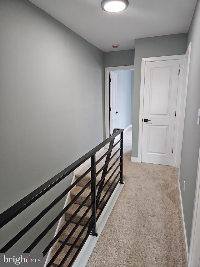 6022 N Lambert St, Philadelphia, PA 19138 - hall featuring an upstairs landing, light colored carpet, and baseboards