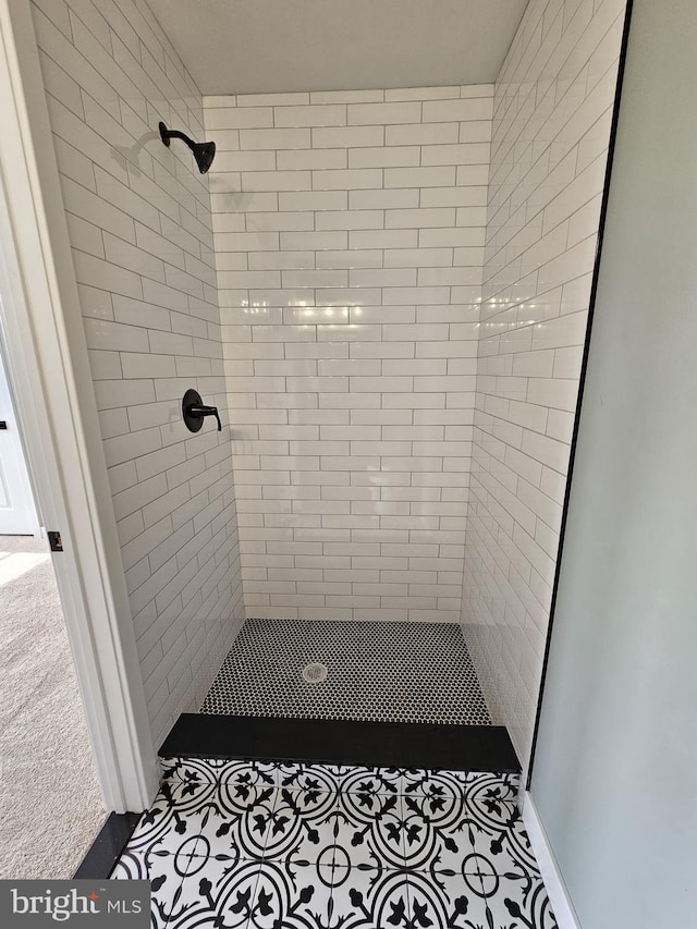 6022 N Lambert St, Philadelphia, PA 19138 - bathroom featuring a shower stall, tile patterned floors, and baseboards