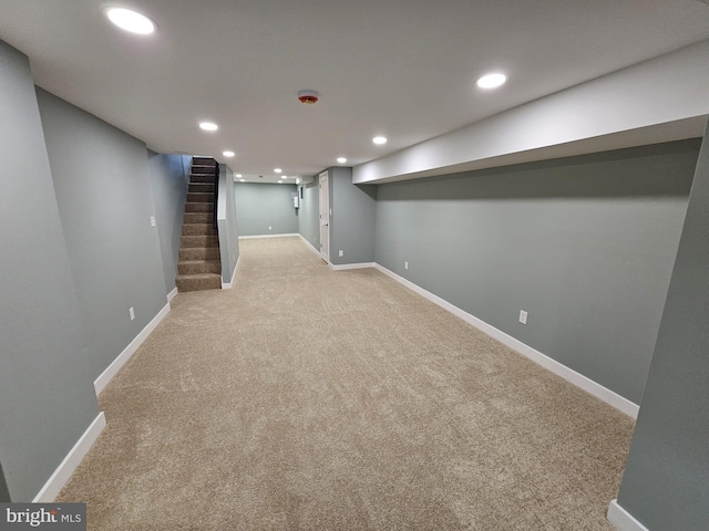 6022 N Lambert St, Philadelphia, PA 19138 - finished basement featuring light colored carpet, baseboards, stairs, and recessed lighting
