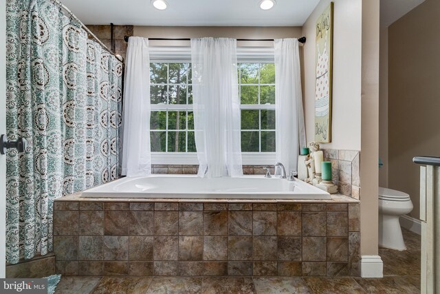 7001 Locust Ct, Owings, MD 20736 - bathroom with toilet, a bath, and recessed lighting