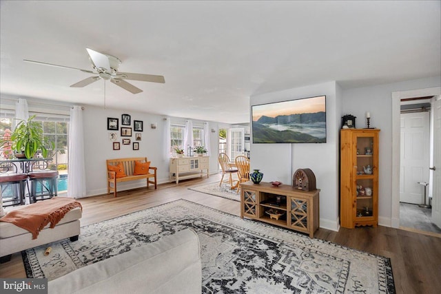 209 Burlington Ave, Voorhees, NJ 08043 - living room with wood finished floors, baseboards, and ceiling fan