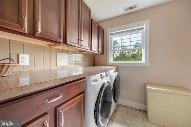 209 Burlington Ave, Voorhees, NJ 08043 - washroom with independent washer and dryer, baseboards, cabinet space, and light tile patterned flooring