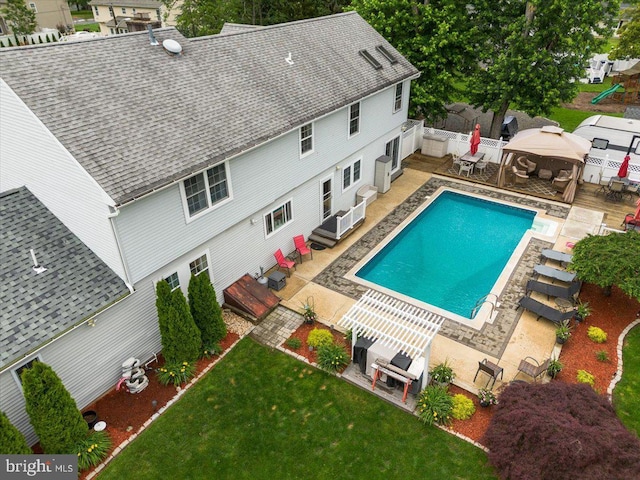 209 Burlington Ave, Voorhees, NJ 08043 - view of swimming pool with a gazebo, an outdoor hangout area, a deck, and a patio