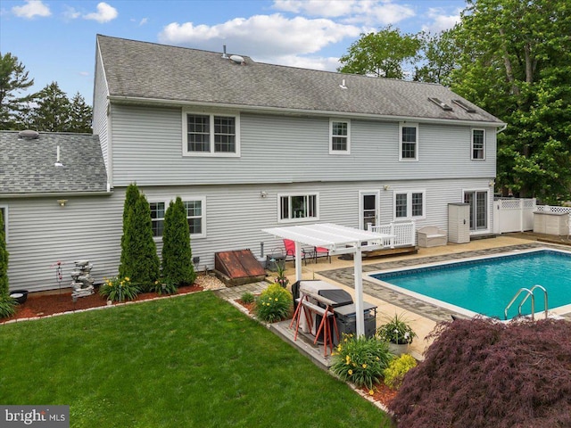 209 Burlington Ave, Voorhees, NJ 08043 - back of house featuring a patio area, an outdoor pool, and a shingled roof