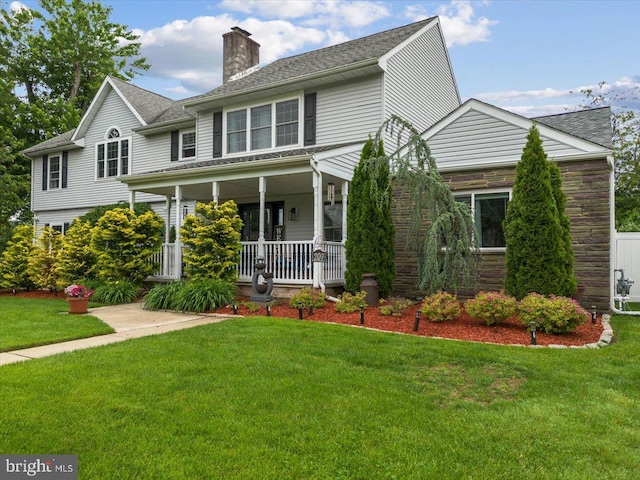 209 Burlington Ave, Voorhees, NJ 08043 - view of front of property featuring a chimney, a porch, and a front yard