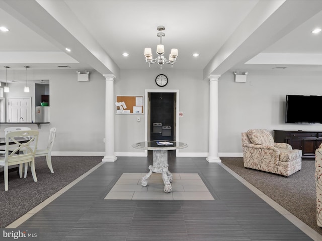 9204 Charleston Dr Unit 407, Manassas, VA 20110 - exercise area with ornate columns, recessed lighting, a tray ceiling, and baseboards