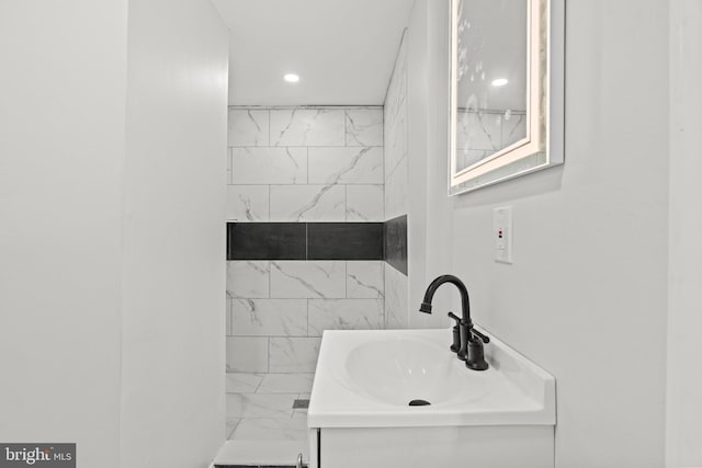 2036 E Huntingdon St, Philadelphia, PA 19125 - bathroom with vanity, recessed lighting, and marble finish flooring
