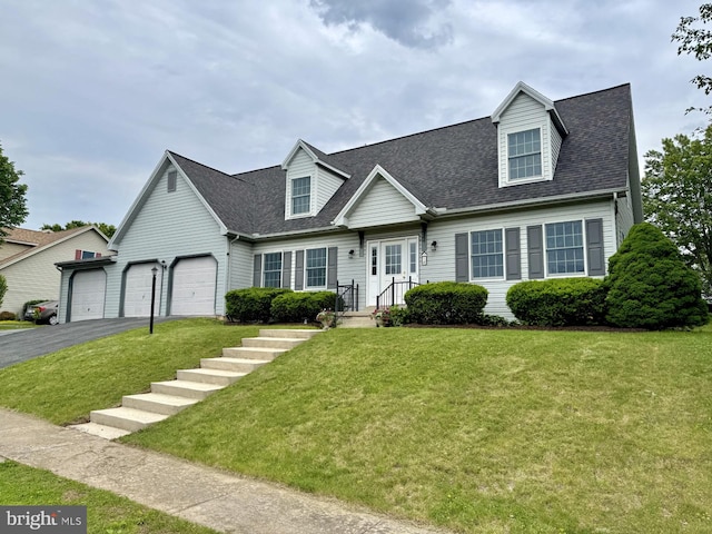 1 Grandview Ct, Mechanicsburg, PA 17055 - new england style home with driveway, a front yard, a shingled roof, and a garage
