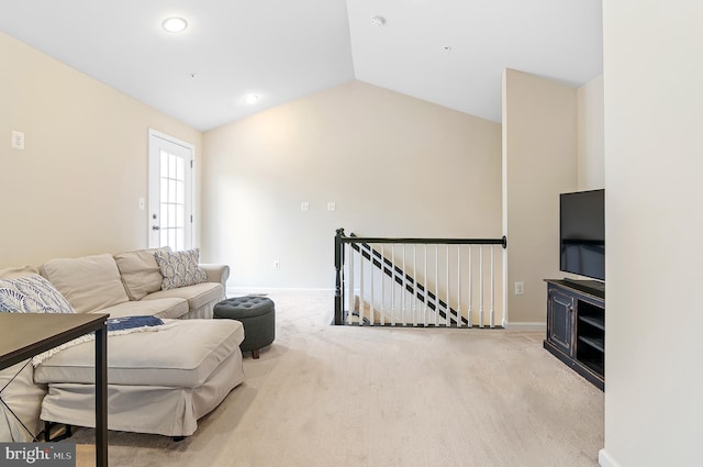 1022 Linden Dr, Hanover, MD 21076 - living area featuring carpet flooring, vaulted ceiling, baseboards, and recessed lighting