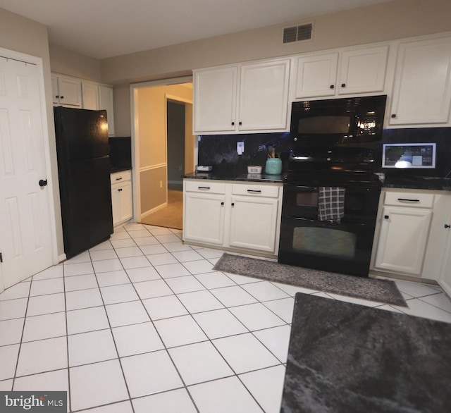 2320 Knotweed Ct, Waldorf, MD 20603 - kitchen with black appliances, backsplash, white cabinets, and dark countertops