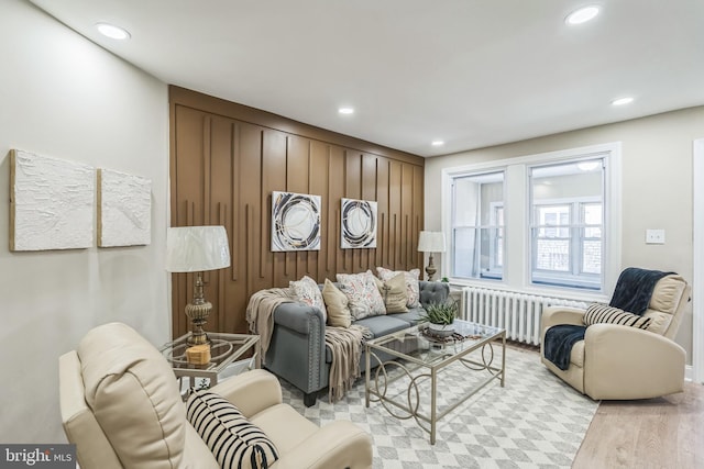 207 W Albanus St, Philadelphia, PA 19120 - living area with radiator, light wood finished floors, and recessed lighting