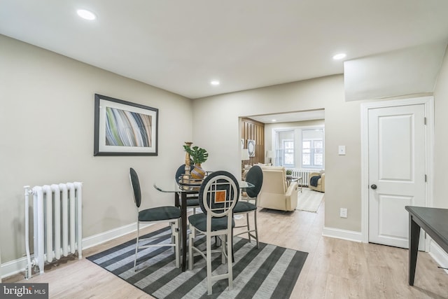 207 W Albanus St, Philadelphia, PA 19120 - dining area featuring radiator, light wood finished floors, recessed lighting, and baseboards