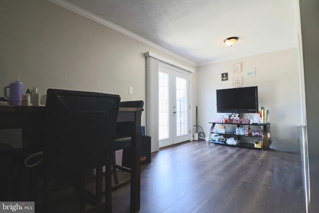 2460 Kilpatrick Pl, Dumfries, VA 22026 - living room with dark wood-style flooring, ornamental molding, and french doors