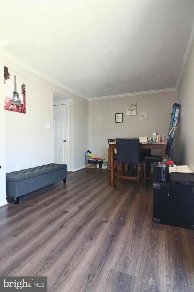 2460 Kilpatrick Pl, Dumfries, VA 22026 - office featuring dark wood-style flooring, ornamental molding, and baseboards
