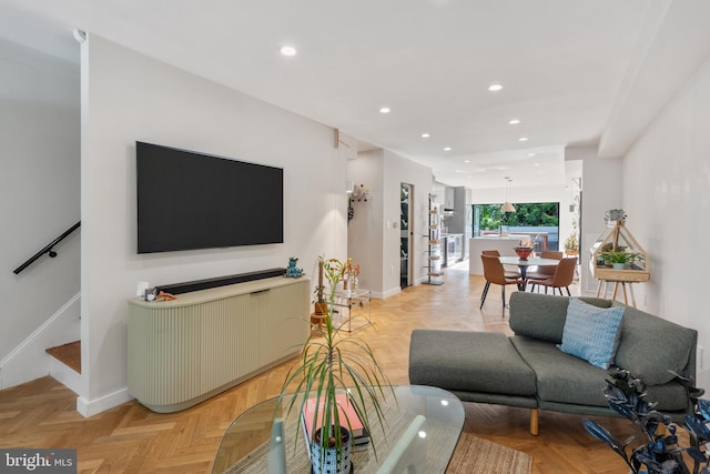 2426 4th St NE, Washington, DC 20002 - living room featuring recessed lighting, baseboards, and stairway