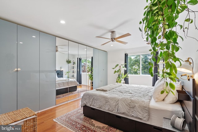 2426 4th St NE, Washington, DC 20002 - bedroom featuring multiple windows, light wood-type flooring, recessed lighting, and ceiling fan