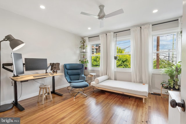 2426 4th St NE, Washington, DC 20002 - office featuring wood-type flooring, baseboards, recessed lighting, and a ceiling fan