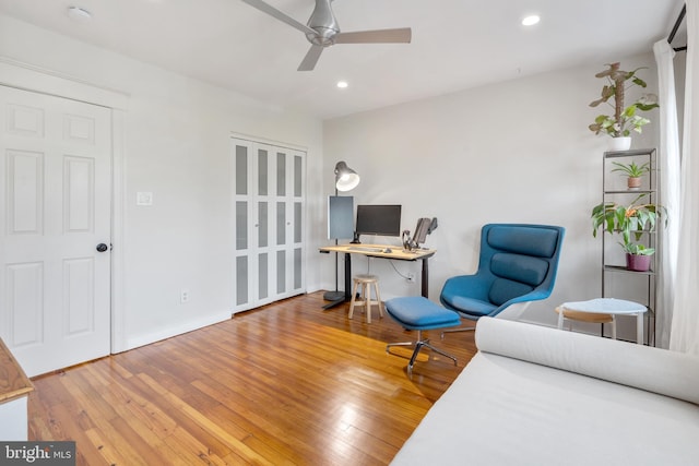 2426 4th St NE, Washington, DC 20002 - office area with ceiling fan, recessed lighting, wood finished floors, and baseboards