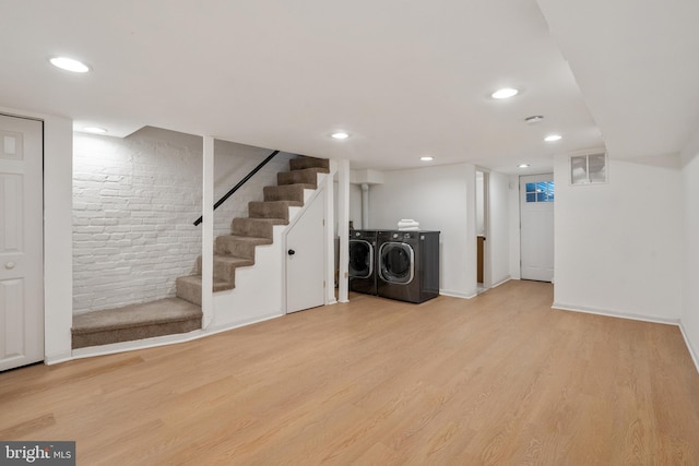 2426 4th St NE, Washington, DC 20002 - laundry room featuring washer and clothes dryer, wood finished floors, recessed lighting, and baseboards