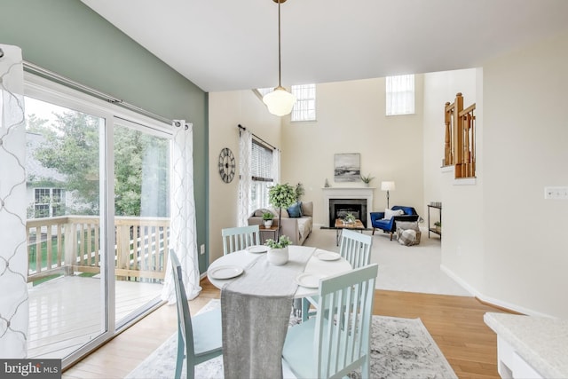 35551 Sarasota St, Round Hill, VA 20141 - dining space featuring plenty of natural light, a glass covered fireplace, light wood-type flooring, and baseboards