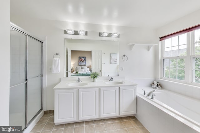 35551 Sarasota St, Round Hill, VA 20141 - full bath featuring a bath, tile patterned floors, and a shower stall