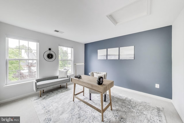 35551 Sarasota St, Round Hill, VA 20141 - home office with attic access, baseboards, and carpet flooring