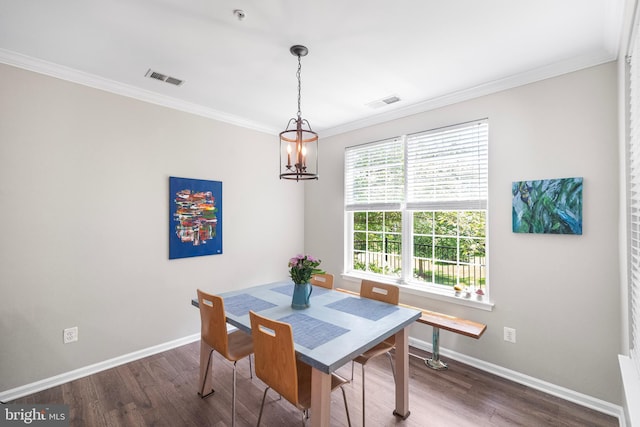 43825 Hickory Corner Ter Unit 104, Ashburn, VA 20147 - dining room featuring baseboards, ornamental molding, wood finished floors, and a chandelier