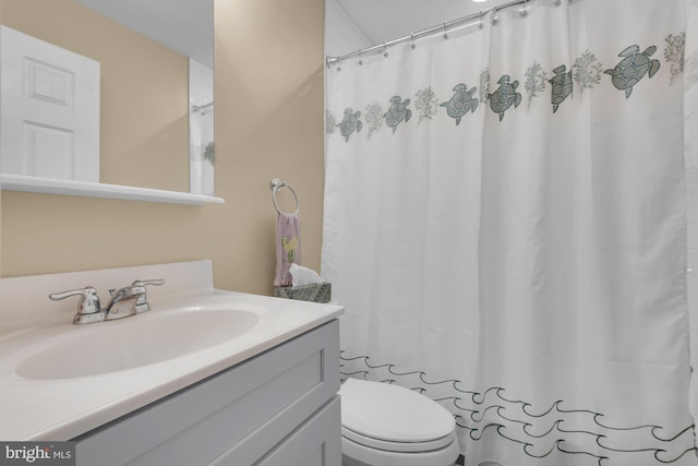 4097 Shoreham Beach Rd, Edgewater, MD 21037 - bathroom featuring vanity, toilet, and a shower with shower curtain