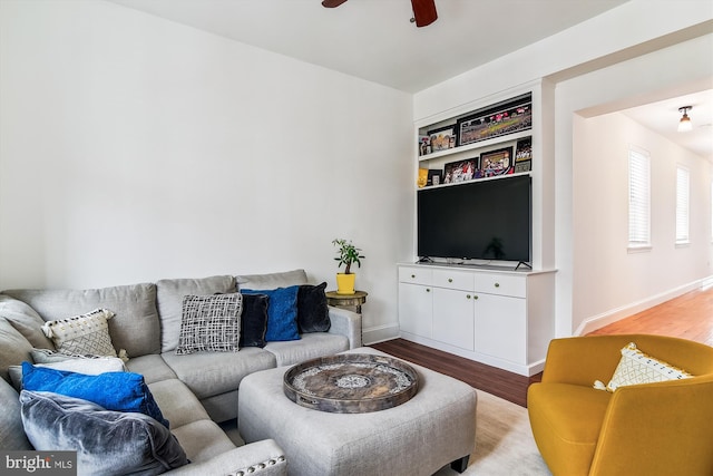 1157 Riverside Ave, Baltimore, MD 21230 - living room featuring wood finished floors, ceiling fan, and baseboards