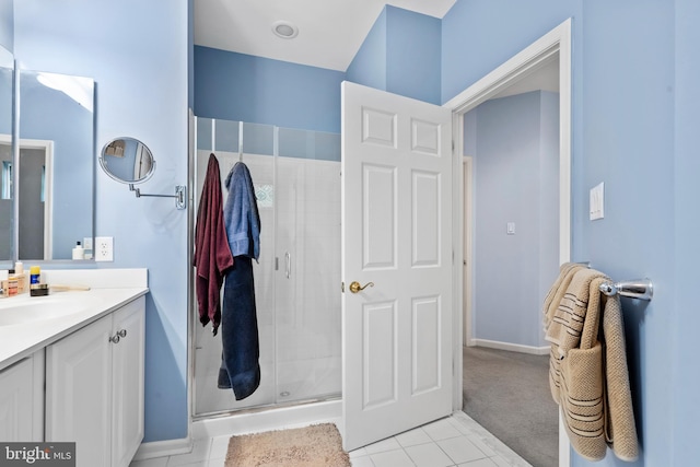 4 Hearthstone Blvd, Pemberton, NJ 08068 - full bathroom with vanity, a stall shower, baseboards, and tile patterned flooring
