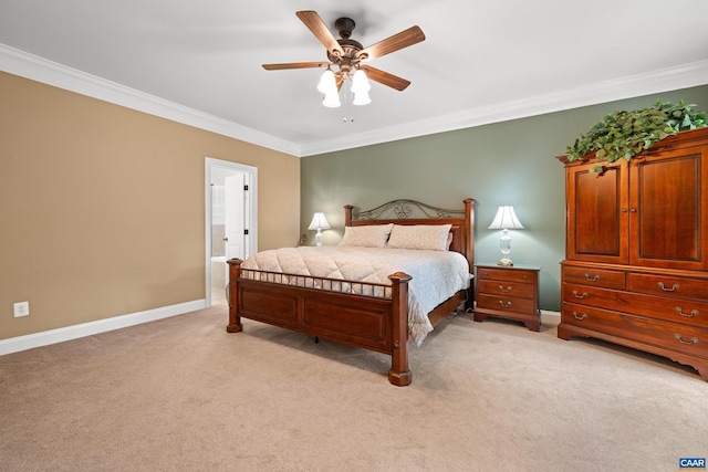 83 Mossy Creek Ct, Zion Crossroads, VA 22942 - bedroom featuring ornamental molding, light carpet, baseboards, and ceiling fan