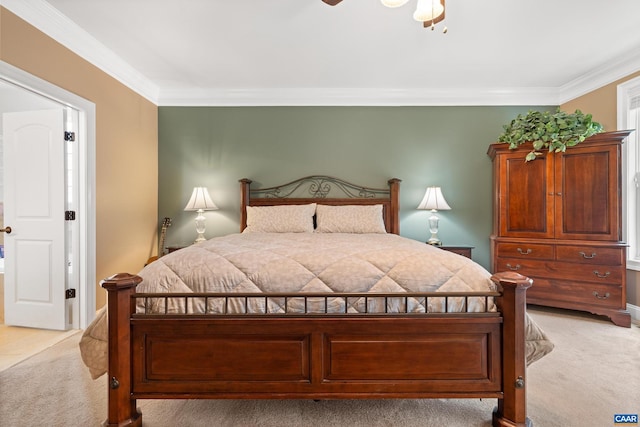 83 Mossy Creek Ct, Zion Crossroads, VA 22942 - bedroom with light carpet, ornamental molding, and a ceiling fan