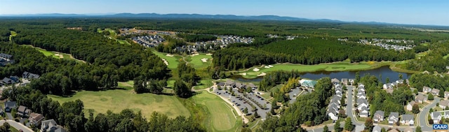 83 Mossy Creek Ct, Zion Crossroads, VA 22942 - aerial view of property and surrounding area with a water and mountain view, a golf club, a forest, and nearby suburban area