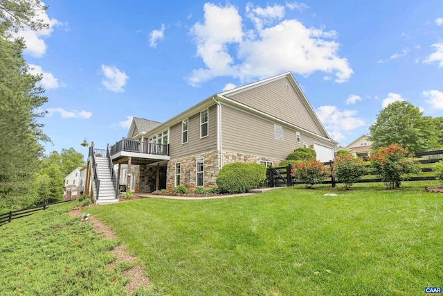 83 Mossy Creek Ct, Zion Crossroads, VA 22942 - rear view of property featuring stairs, stone siding, and a wooden deck