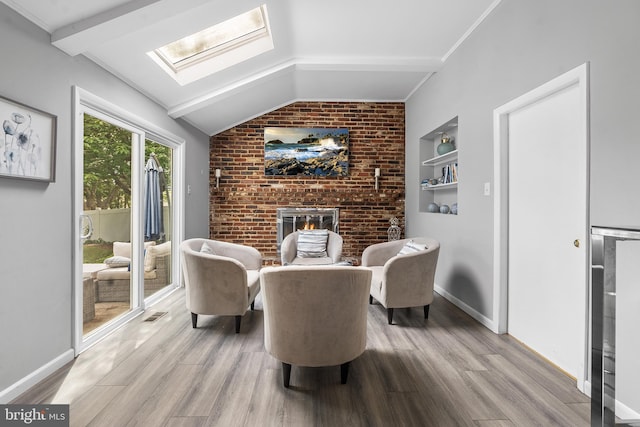 521 Rhode Island Ave, Cherry Hill, NJ 08002 - living area featuring a fireplace, lofted ceiling, wood finished floors, a skylight, and baseboards