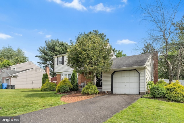 521 Rhode Island Ave, Cherry Hill, NJ 08002 - view of front of home featuring a garage, driveway, a front lawn, a chimney, and brick siding