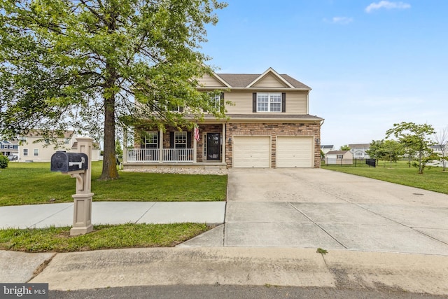 39 Grain Ct, Magnolia, DE 19962 - view of front of house featuring covered porch, an attached garage, a front yard, and concrete driveway