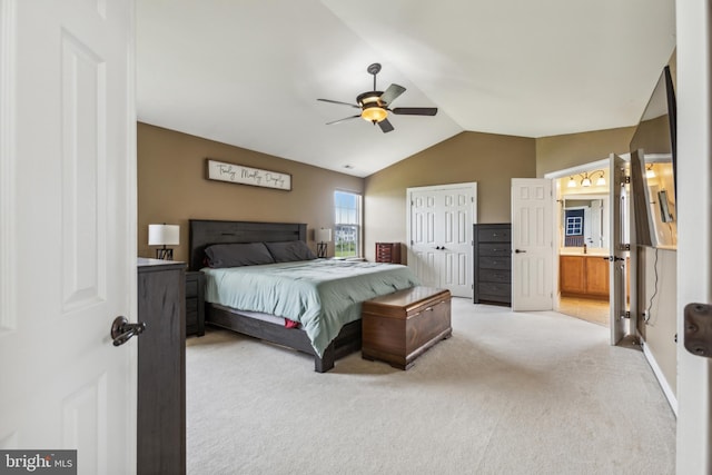 39 Grain Ct, Magnolia, DE 19962 - carpeted bedroom featuring lofted ceiling, ensuite bath, and a ceiling fan