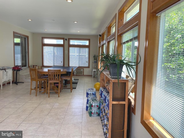 333 Sussex Blvd, Broomall, PA 19008 - dining area featuring a wall mounted air conditioner, recessed lighting, and light tile patterned flooring