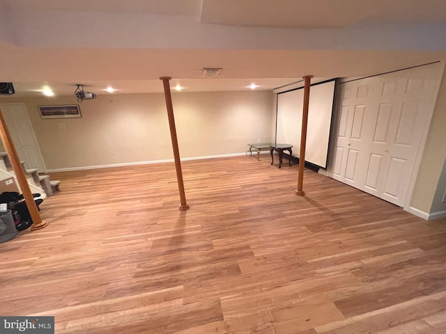333 Sussex Blvd, Broomall, PA 19008 - finished basement with baseboards, light wood-style floors, recessed lighting, and stairway