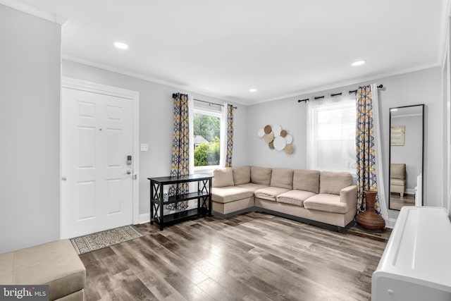 204 Kuethe Rd NE, Glen Burnie, MD 21060 - living area with wood finished floors, crown molding, recessed lighting, and baseboards