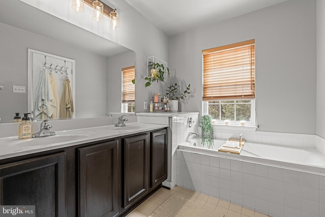 7250 Calm Sunset, Columbia, MD 21046 - bathroom with double vanity, a garden tub, and tile patterned flooring