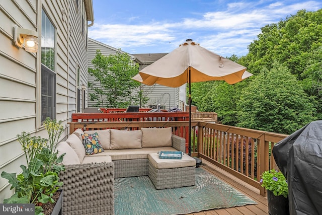 7250 Calm Sunset, Columbia, MD 21046 - wooden deck featuring an outdoor living space and area for grilling