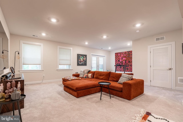 118 W Donovan Dr, Media, PA 19063 - living room with light carpet, baseboards, and recessed lighting
