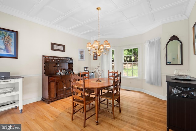 1597 Woodfield Dr, Bethlehem, PA 18015 - dining area with baseboards, a chandelier, light wood-style floors, and an ornate ceiling