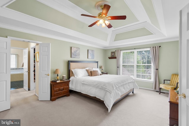 1597 Woodfield Dr, Bethlehem, PA 18015 - bedroom featuring light carpet, multiple windows, a tray ceiling, ornamental molding, and baseboards