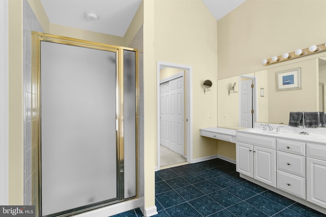 1597 Woodfield Dr, Bethlehem, PA 18015 - bathroom featuring double vanity, a stall shower, and tile patterned flooring