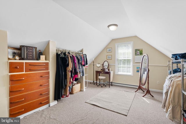 1597 Woodfield Dr, Bethlehem, PA 18015 - interior space featuring baseboard heating, carpet floors, lofted ceiling, and baseboards